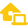 Gelbes Symbol eines Hauses mit Laptop