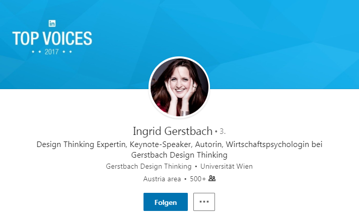 Ein LinkedIn-Profil von Igel Geschbach, der als Top-Stimme anerkannt ist und auf Konferenzen usw. Vorträge hält.