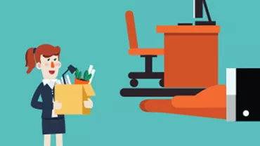 Illustration von Person mit Karton und Büroausstattung.