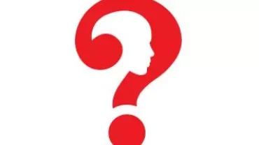 Rotes Fragezeichen mit Silhouette eines Profils.