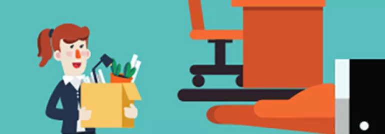 Illustration von Person mit Karton und Büroausstattung.