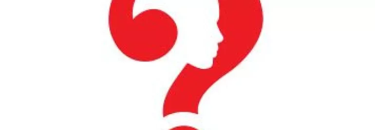 Rotes Fragezeichen mit Silhouette eines Profils.