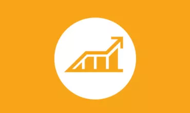 Symbol eines steigenden Diagramms auf orangem Hintergrund.
